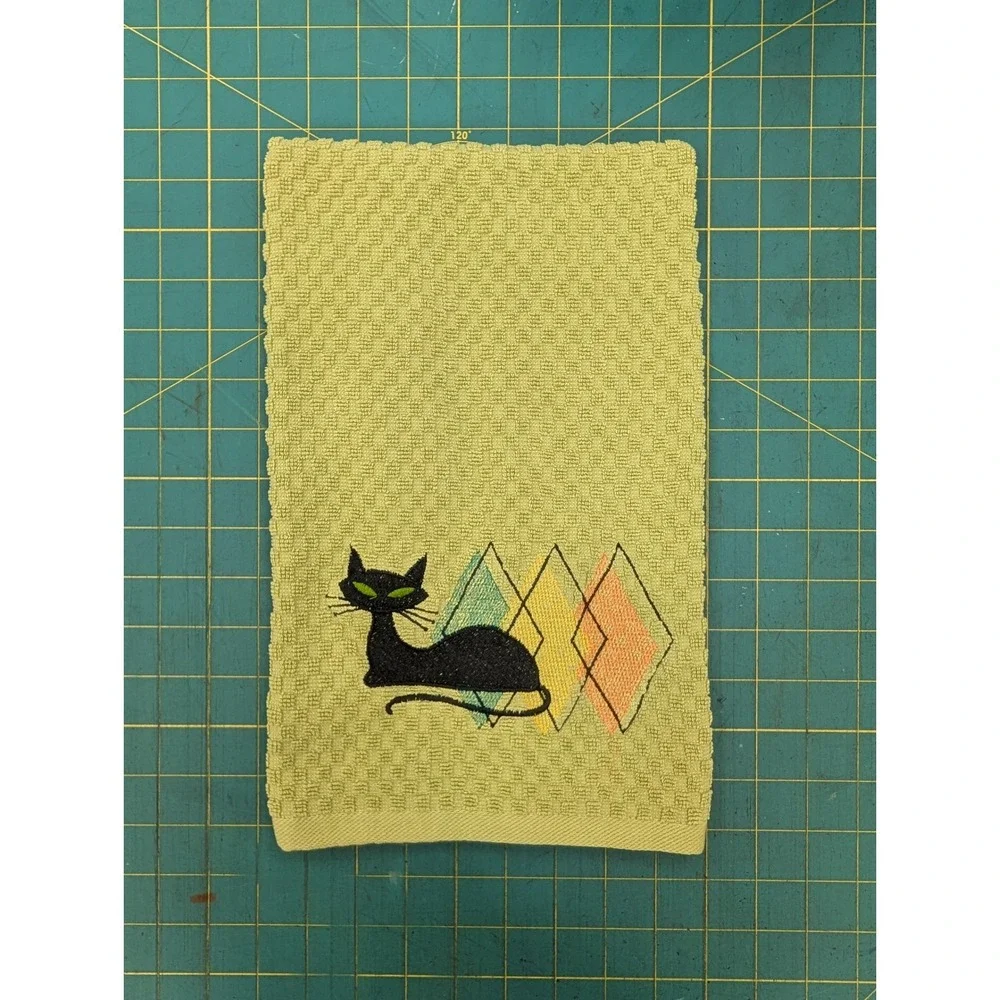 Retro Mid Century Modern Atomic Cat Kitchen Towel Set of 1 Great Gift Idea!